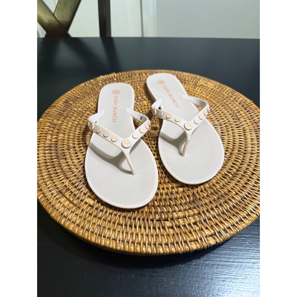 Tory Burch Women Light Pink Jelly Studded Logo Flip Flop Sandals Size 10